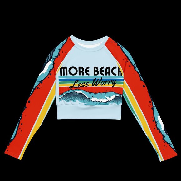 Long Sleeve Crop Top Beach Shirts Surf Shirt | MUDPUPs Beach More Worry Less - Picture 2 of 14